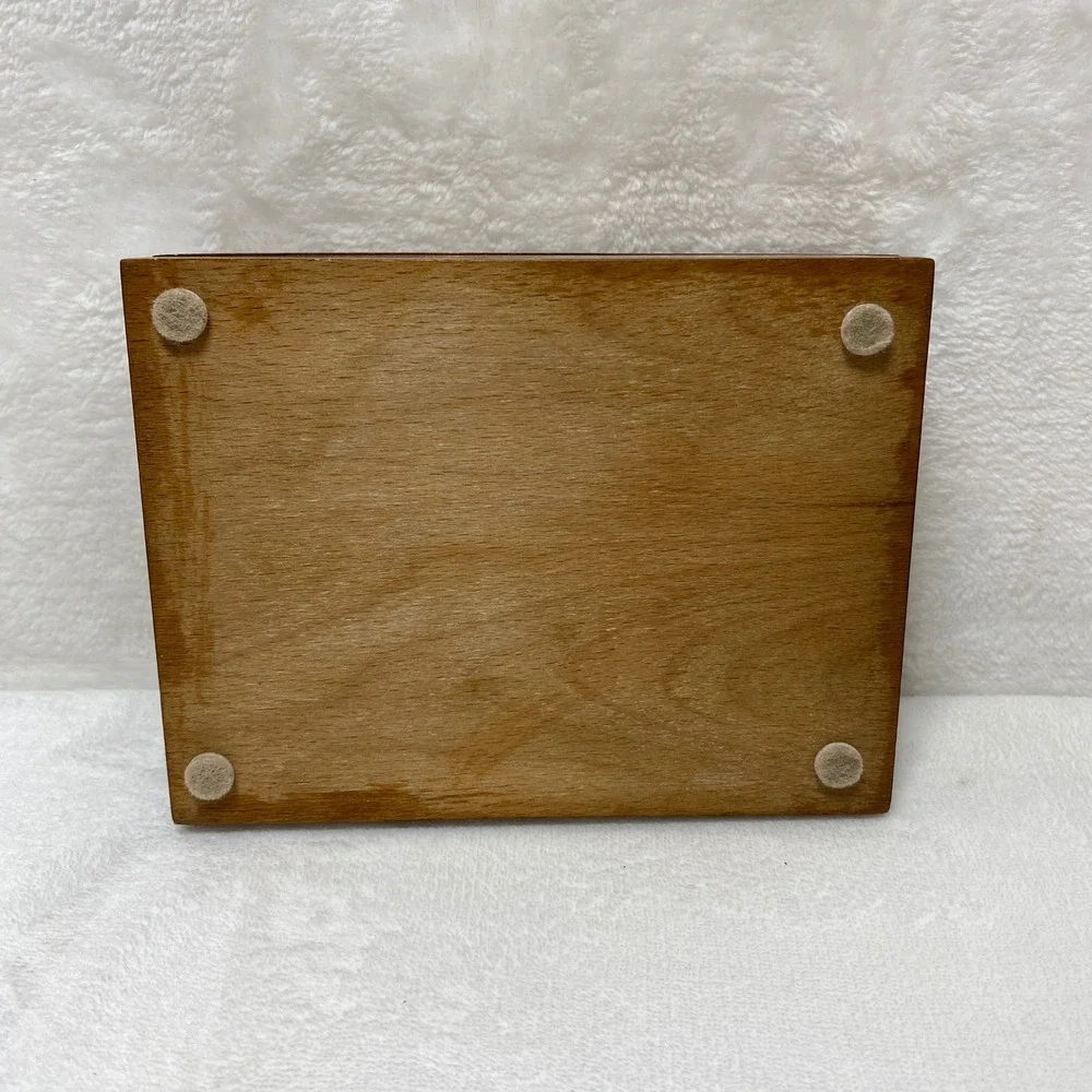 VTG Wooden Jewelry Trinket Box Intricate Floral Inlay Hinged Lidded Compartments